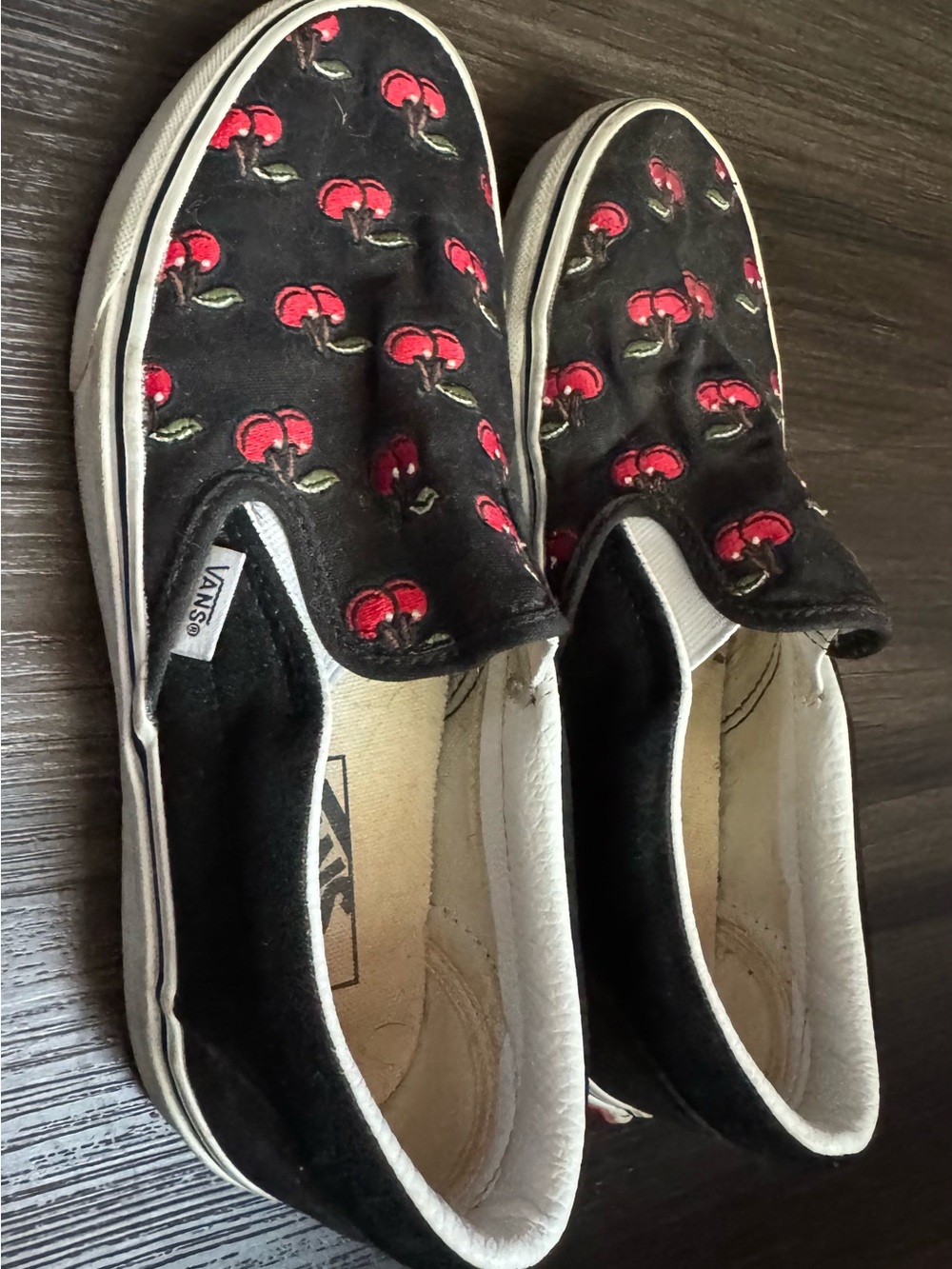 Vans Women's Black Slip-On Sneakers with Red Cherry Print - Picture 2 of 3